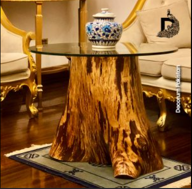 Rustic Tree Trunk Glass Top Coffee Table